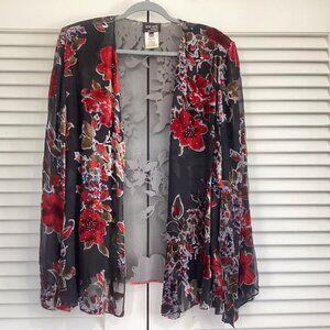 XSCAPE Silk Burnout Velvet Kimono Cardigan Jacket Women Plus Size 20W Long Flowe